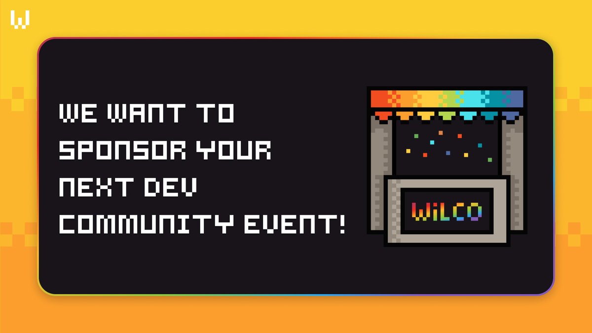 trywilco's tweet photo. Want Wilco to sponsor your dev community event?
Let's Talk! 
We're now accepting applications and will sponsor 1-2 events around the world every month. Fill out the form to get the conversation going:
https://t.co/D6zTka0Qmk
#Neverstopdeveloping #DEVCommunity https://t.co/cVvAmU8GoJ
