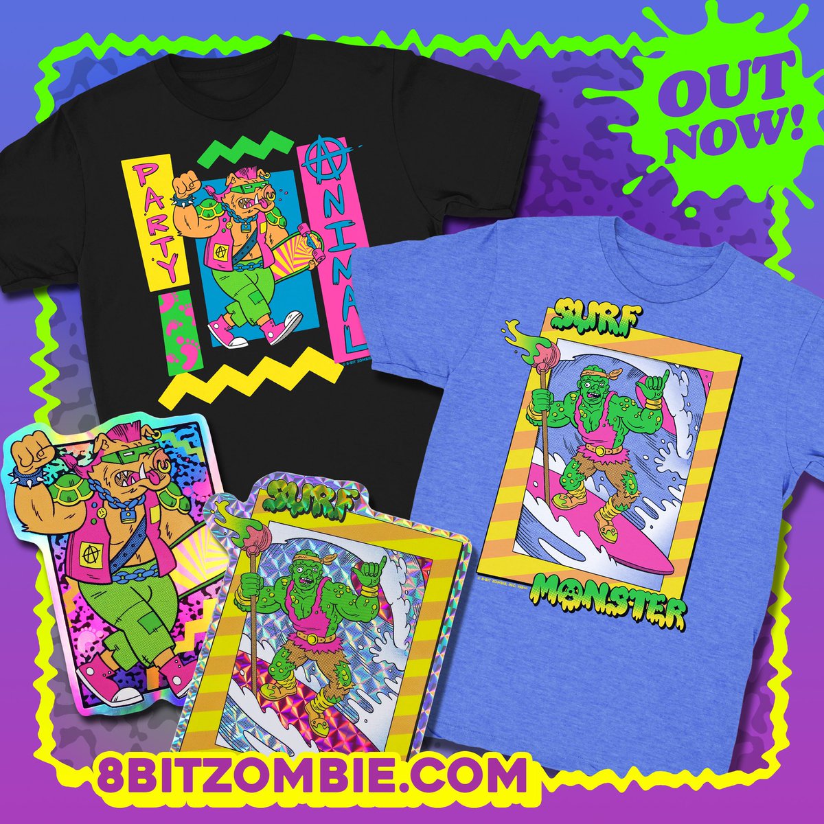 This bodacious day-glow radness is available now! Beat the summer heat and stay cool with these fresh new 8BZ tees. 😎🤙 8BITZOMBIE.COM