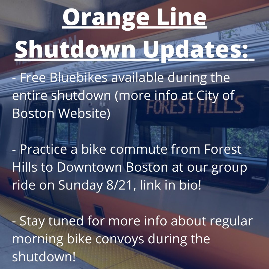 Orange Line Shutdown Updates 🧵:

First, <a href="/CityOfBoston/">City of Boston</a> has made Bluebikes free for 30 days during the shutdown! Get more info on the City of Boston website: boston.gov/departments/ma…
