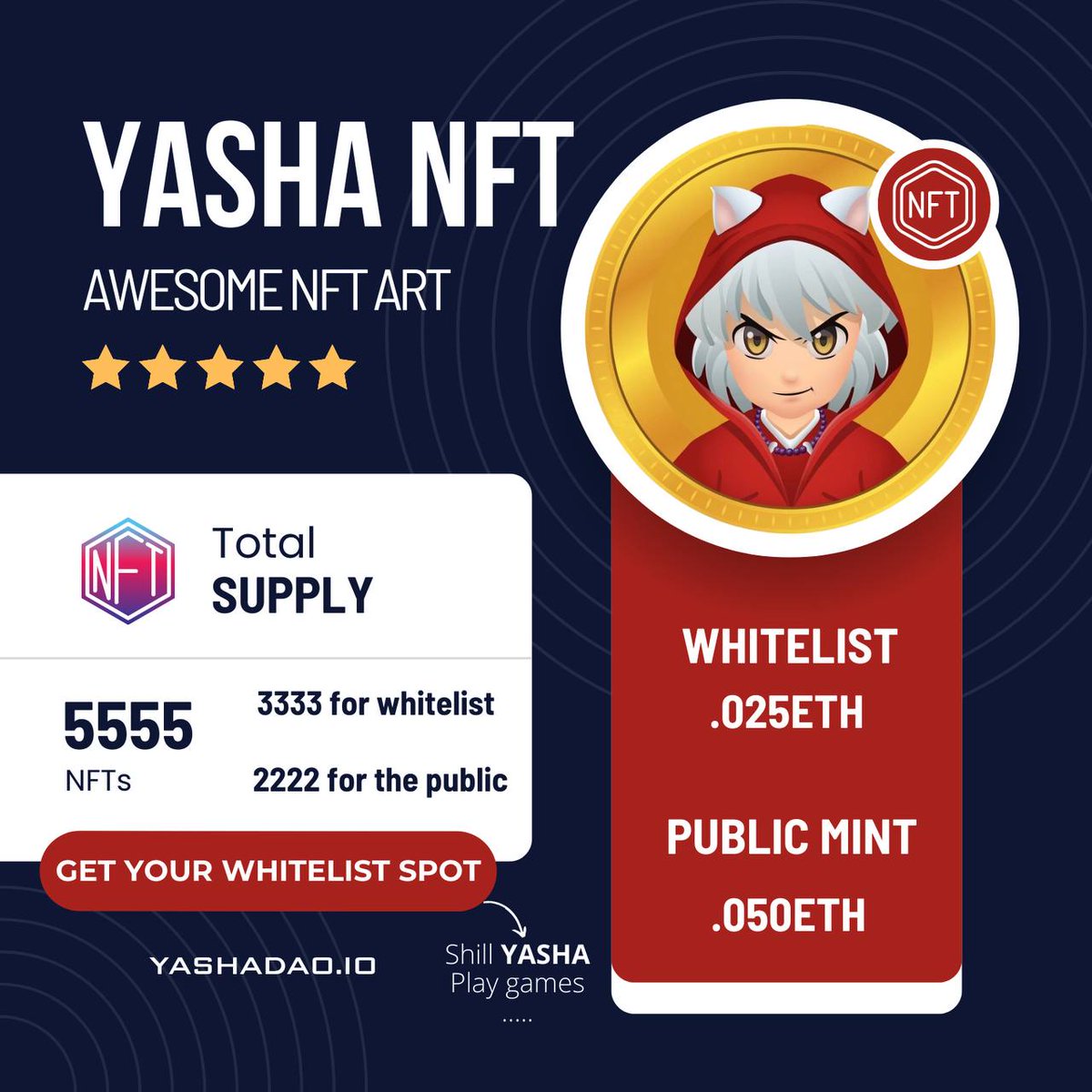 YashaToken's tweet photo. The #whitelist is filling up fast for the Yasha NFT! Make sure you join our TG and Discord for more chances at winning a spot.
$YASHA #YashaNFT #YashaNFTmint #NFT #NFTcommunity https://t.co/8EnTMmd83V