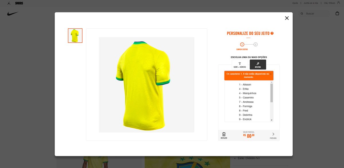 Willson_Milk's tweet photo. @Nike no site da nike não estou conseguindo customizar a camisa para jogadores que tem numeração com 1 ou 0
1 - Alisson
10 - (Neymar não esta na lista)
20 - Vini Jr
21 - Rodrygo https://t.co/AiBalwkPwY