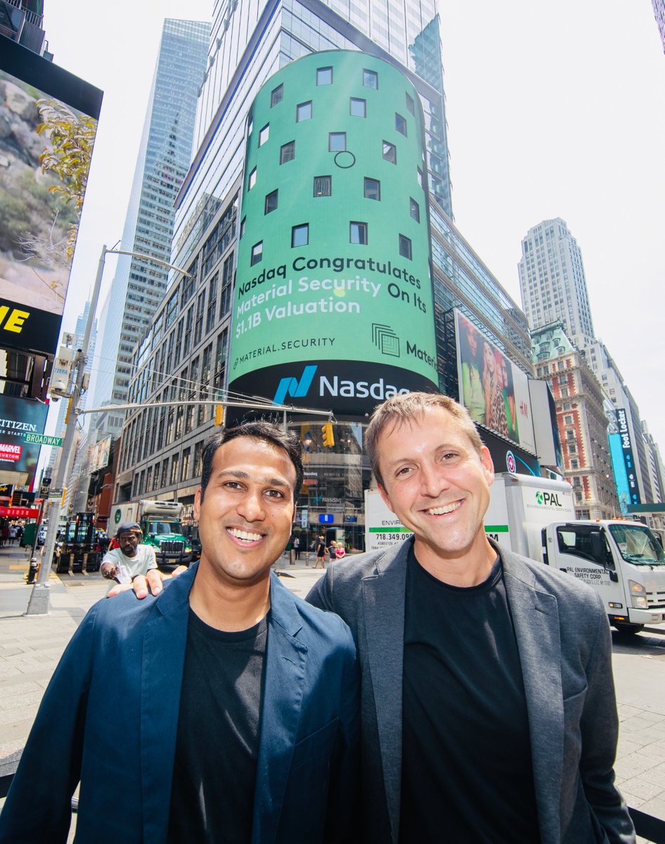 Ryan Noon (@internet_meme) on Twitter photo Gather ye jumbotrons while ye may.
Thanks <a href="/Nasdaq/">Nasdaq</a> for featuring <a href="/material_sec/">Material Security</a> on the big sign in Times Square. Tons of work to do, but what a nice opportunity for <a href="/abhishek0918/">Abhishek Agrawal</a> and me to reflect and be thankful for our colleagues and our customers. Gather ye jumbotrons while ye may.
Thanks <a href="/Nasdaq/">Nasdaq</a> for featuring <a href="/material_sec/">Material Security</a> on the big sign in Times Square. Tons of work to do, but what a nice opportunity for <a href="/abhishek0918/">Abhishek Agrawal</a> and me to reflect and be thankful for our colleagues and our customers.