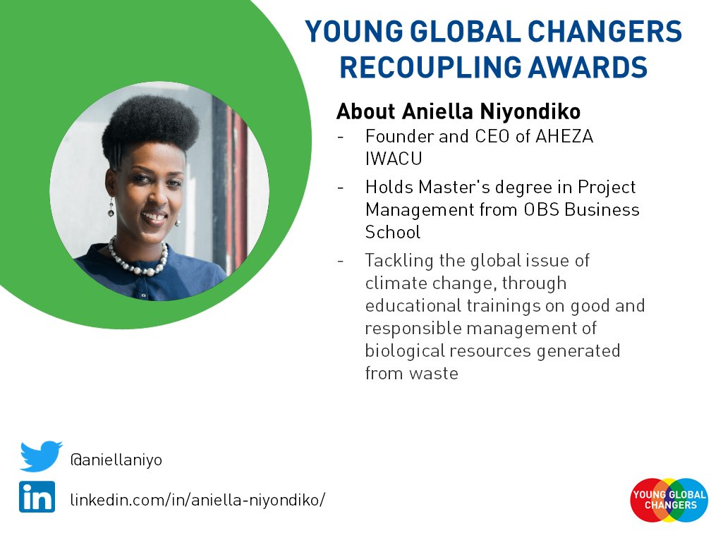 <a href="/aniellaniyo/">Aniella N</a> holds a Master's degree in Project Management from <a href="/ObsSchool/">OBS Business School</a> and is the Founder and CEO of <a href="/AhezaI/">Aheza Iwacu</a> <a href="/AhezaIwacu/">Aheza Iwacu</a> - a social enterprise optimizing waste management in #Burundi. 💚 

➡️global-solutions-initiative.org/young-global-c…