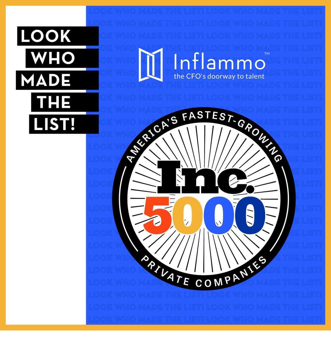 Inflammo_LLC's tweet photo. Well, this is exciting! 1st time appearance on #inc5000 list. #Top500 in business products and services! #Kudos to our accounting and finance talent. Cheers to the clients we serve and the journey we’re on together. https://t.co/0sXCAVbLVf