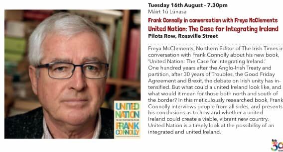 LittleAcornsBks's tweet photo. All welcome to Investigative Journalist #FrankConnolly discussing his book #UNITEDIRELAND in conversation with @freyamcc as part of @GasyardFeile 2022. 
Pilot's Row, Rossville Street, Derry. Tues 16 August 7:30pm. Free admission. Signed copies available. Published by @Gill_Books https://t.co/yRqI80CShi