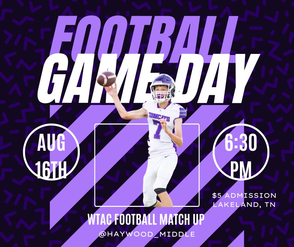 HMS Football 🏈:

🆚: Lakeland Prep

⏰: 6:30 PM

📍: 5020 Lions Crest Drive, Lakeland, TN

🎟: $5

📆: August 16, 2022

Photo courtesy of NW Media <a href="/HMSTomcats/">Haywood Middle School</a> <a href="/haywoodtomcats/">tomcats_athletics</a> <a href="/Hmstomcatsfball/">Haywood Middle School Football</a>