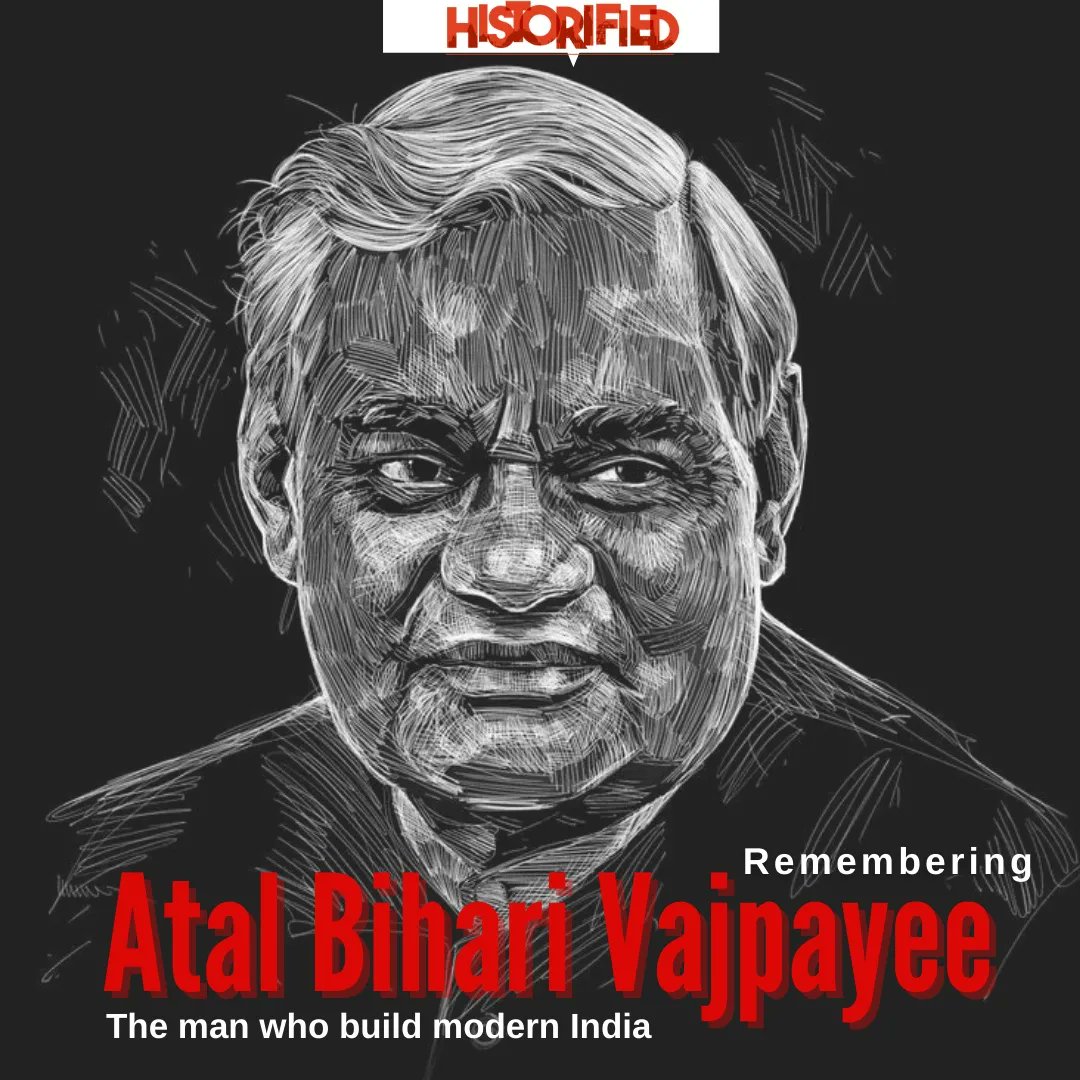 HistorifiedIn's tweet photo. Remembering our Man who build modern India. #atalbiharivajpayee

What you think of atal bihari vajpayee , let us know in the comments👇

#atalbiharivajpayeeji #modernindia #harghartiranga #azadikaamritmahotsav #nuclearpower #telecom #goldenquadrilateral #chandrayan2 #today https://t.co/mNuK43tfKa