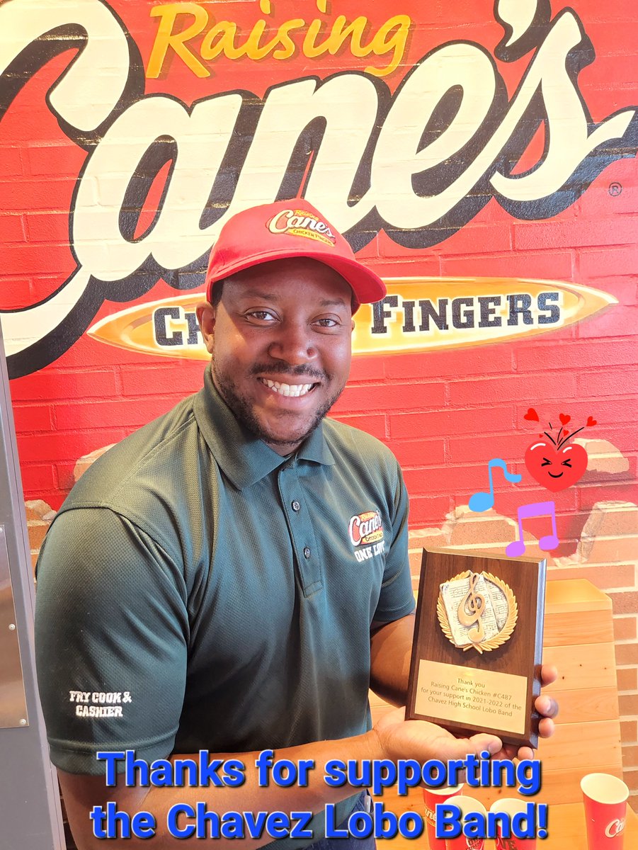 Thank you GM "Doc" at our <a href="/raisingcanes/">Raising Cane's</a> Gulfgate #C487 for supporting our Chavez Lobo Band! <a href="/ChavezHS_HISD/">César E. Chavez High School</a>  
✌️💙🍗🎶 #OneLove #BetterTogether  #winnerwinnerchickendinner