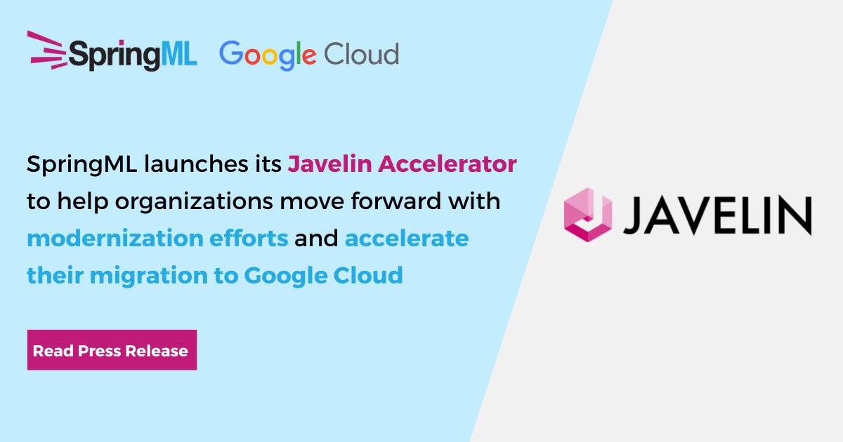 egenaiofficial's tweet photo. 🎉SpringML is proud to announce its new Java Application Modernization Accelerator, Javelin!

🎯Javelin helps reduce risk and costs while accelerating success by providing a clear path to business value.

Read the press release: https://t.co/LSY9Fispe7

#applicationmodernization https://t.co/GwN8xGbQXt