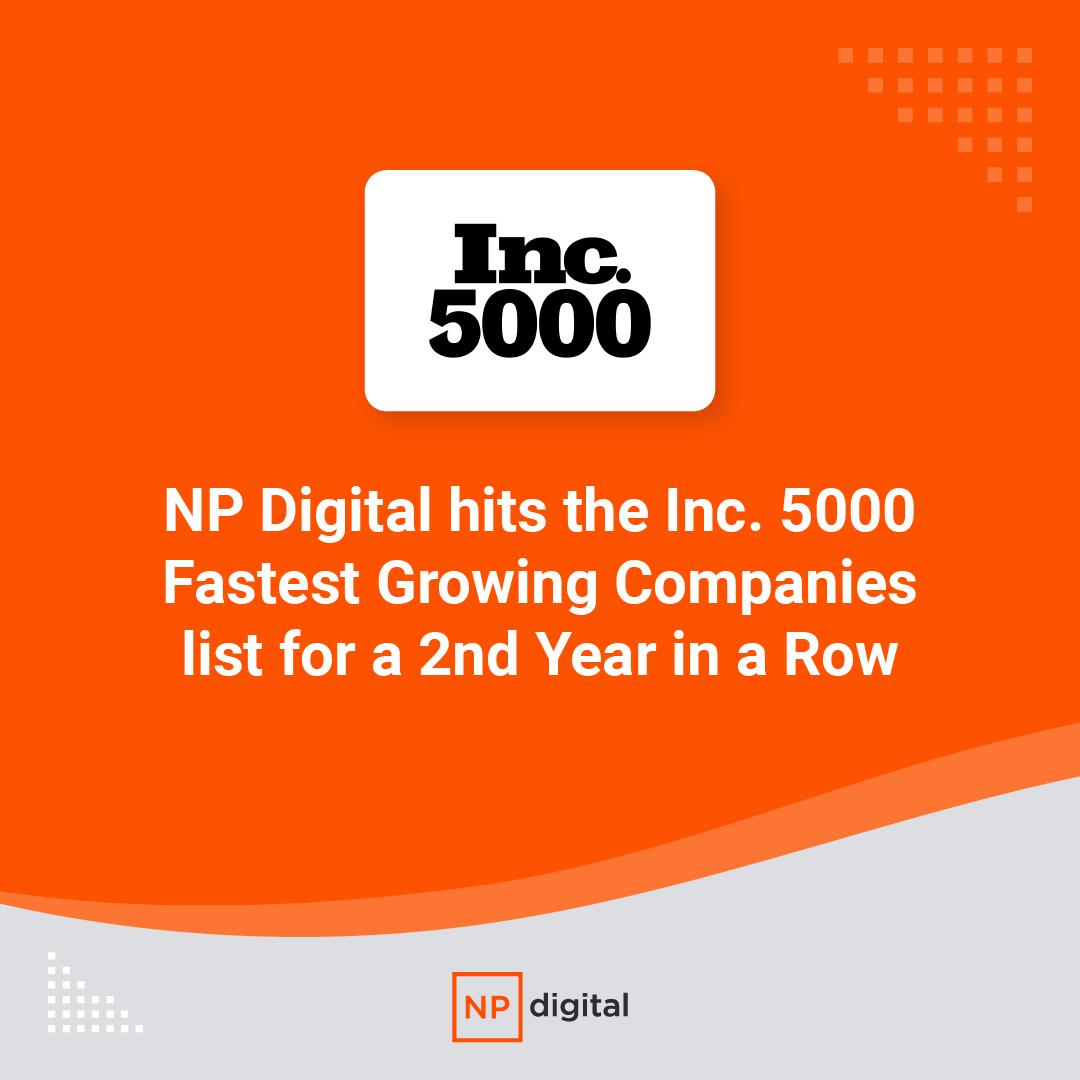 NPDigital's tweet photo. We are excited to announce that NP Digital has ranked just outside the 10% on the Inc 5000 Fastest Growing Companies in America for the second year in a row!

The recognition stems from sizeable client growth, technology advancements, and its widening global workforce. 🙌 🎉 https://t.co/qKcS7Aoo5p