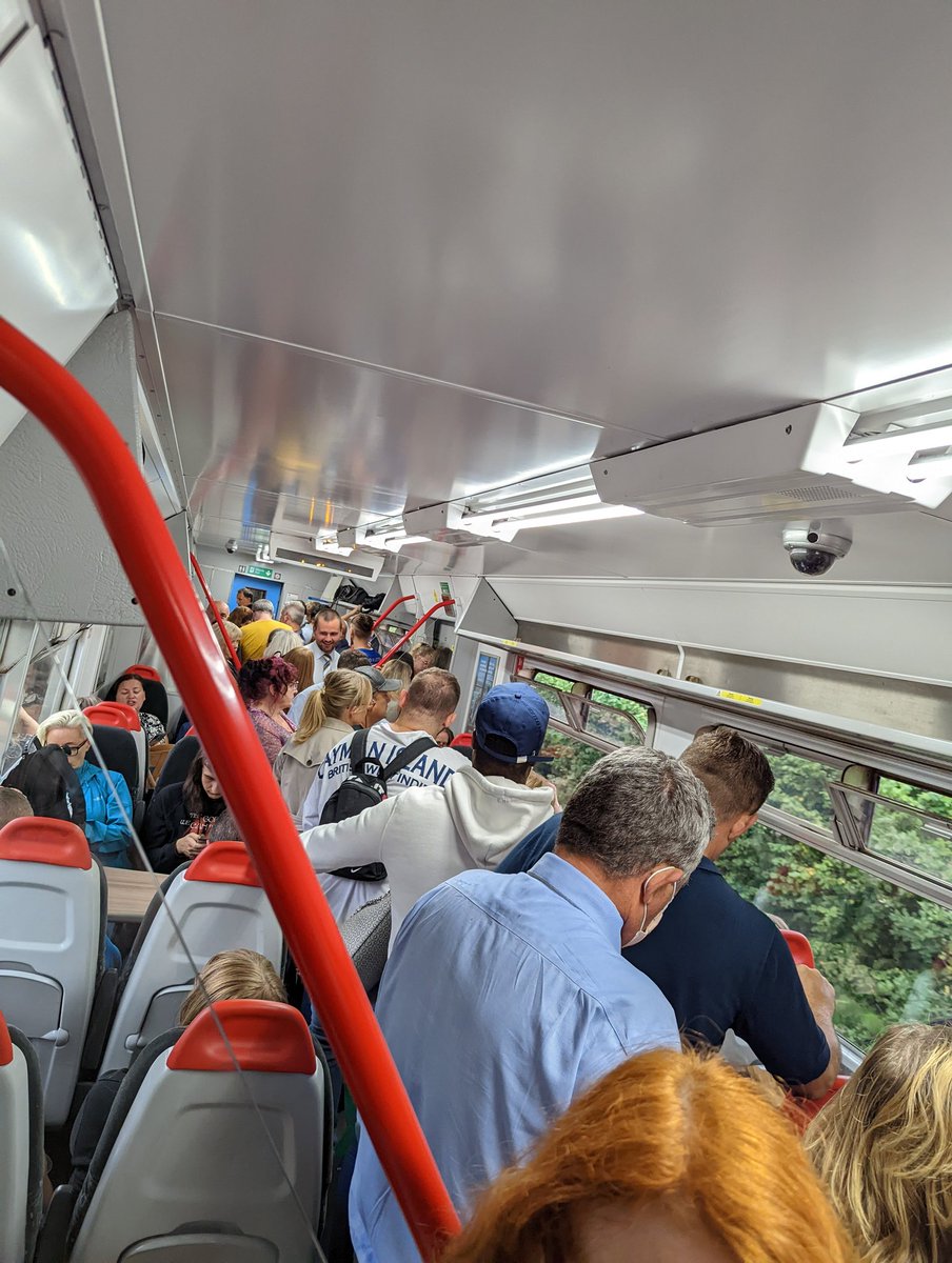 physiolou79's tweet photo. @transport_wales are you having a laugh....2 carriage trains at rush hour in a heat wave...crammed in like sardines! The real social network....nope!! https://t.co/JOVdCOZpa7