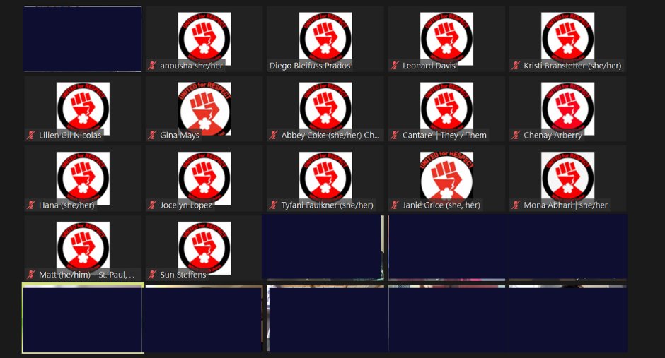 TODAY <a href="/forrespect/">United for Respect</a> workers are virtually taking action by turning off their cameras during an All Staff call to proudly display our union logo under <a href="/WBNG32035/">Washington-Baltimore News Guild</a> <a href="/newsguild/">The NewsGuild-CWA</a>! Collectively and in solidarity we're sticker-ing up as we are unified and ready for a fair contract!