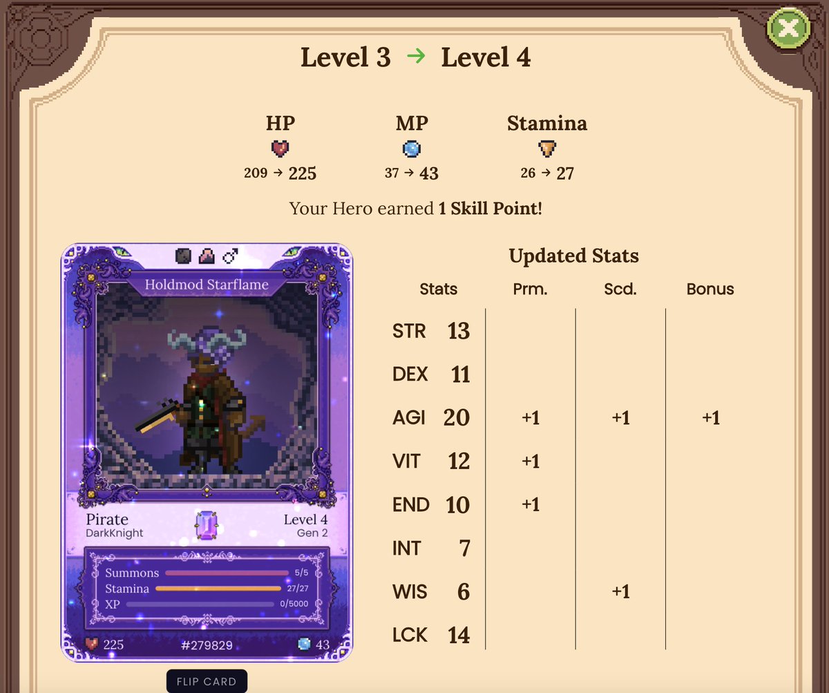 DFKnous's tweet photo. Don't you just hate that?

(The Pirate was summoned with a full Swiftness Stone and I used a Greater Swiftness Crystal on top of that, so yes, +3 on AGI is nice, but I paid for it!)

$JEWEL #DFK #DefiKingdoms @DefiKingdoms #RNG #GameFi #BlockchainGaming #Avalanche $AVAX #CRYSTAL https://t.co/YpQ4548PKj