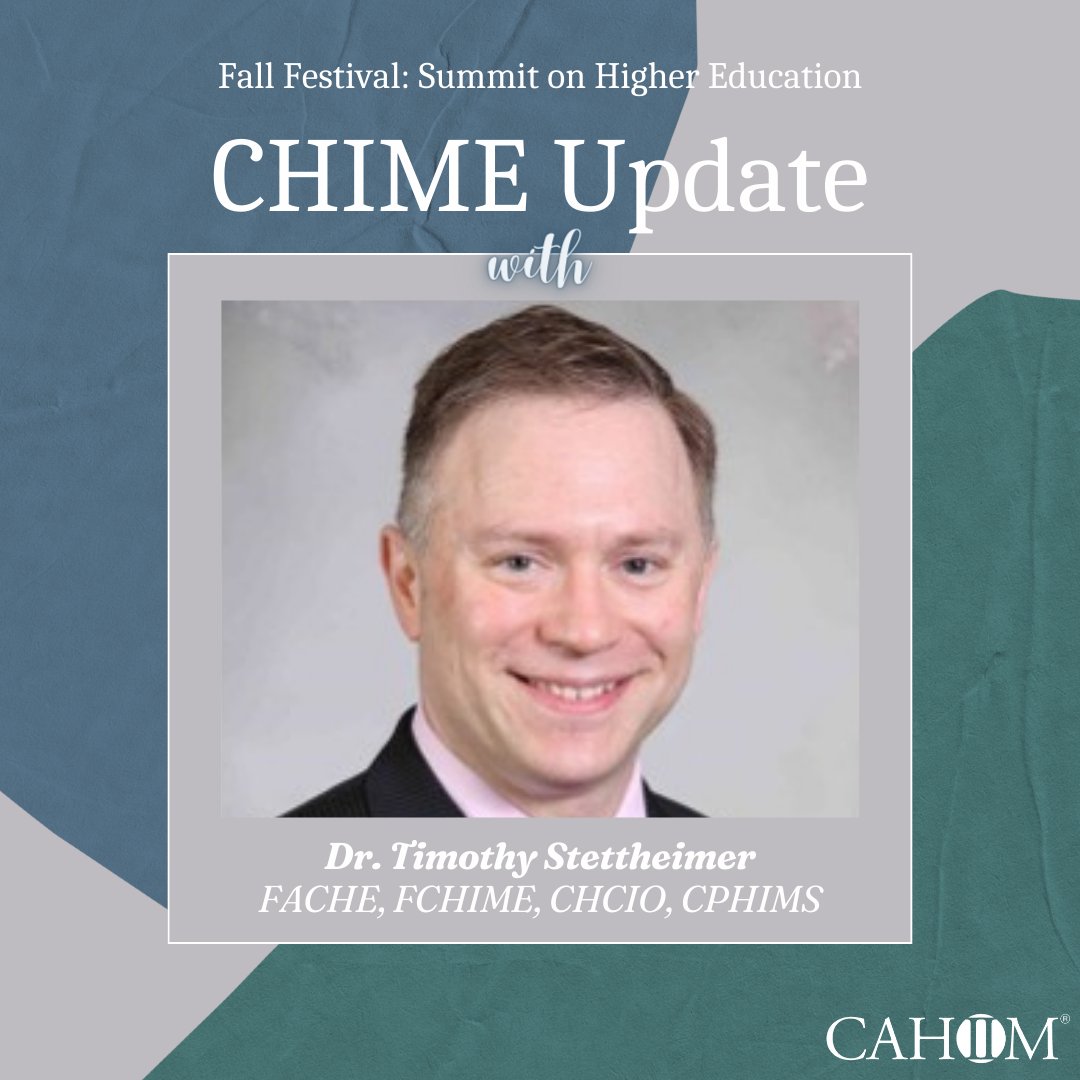 CAHIIM_'s tweet photo. Join Dr. Tim Stettheimer on the FREE day for an update on CHIME at the Summit on Higher Education.

@CIOCHIME 

There is still time to register: https://t.co/5eOnrn5yUw

#CHIME #CAHIIM #FallFestival #SummitOnHigherEd https://t.co/PsGY0nVpcm