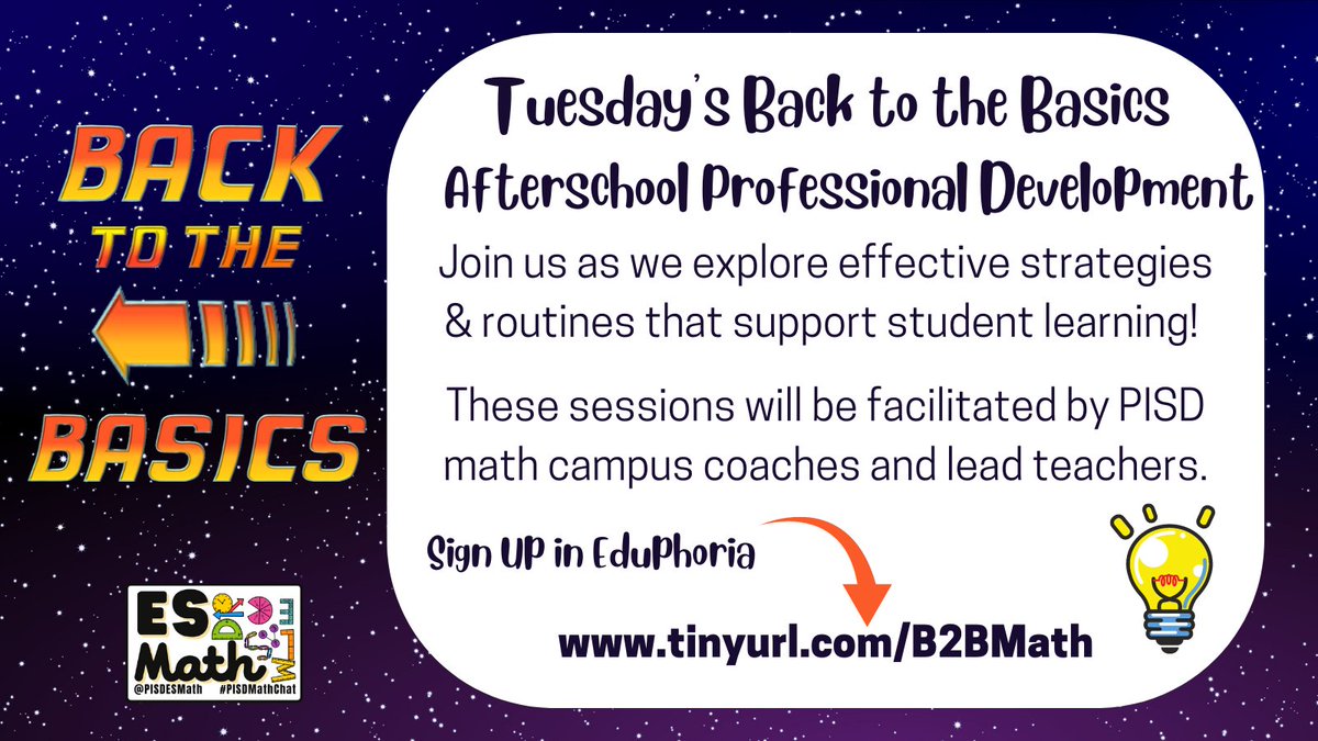 PISDESMath's tweet photo. 📣Registration for afterschool Back to Basics professional learning sessions is now open in Eduphoria! Check out the flyer here➡️https://t.co/eeZodLzFUG https://t.co/3v2ucBENWb