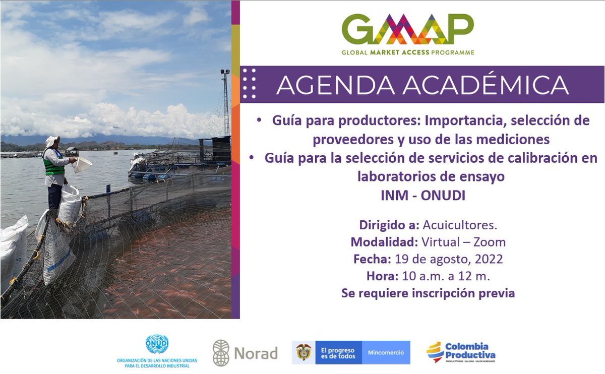 GMAPColombia's tweet photo. Invitamos a los acuicultores a la jornada académica donde hablaremos junto al @INMdeColombia de los servicios disponibles al sector para tener mediciones confiables en procesos productivos Inscríbete  https://t.co/F9OZxkgX6k
@ONUDIColombia @MincomercioCo @Col_Productiva @noradno https://t.co/Vbc3utz2VD