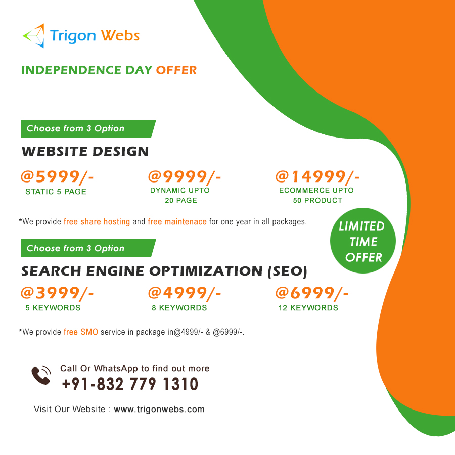 TrigonWebs's tweet photo. Independence Day Sale! Amazing offer for your business. Website design Starts from @5999 and SEO from @3999.  #DigitalMarketing #Web3 #business #smallbusiness #IndependenceDay #SEO #DigitalArtist 
#ecommercebusiness #webdesigner #IndependenceDay https://t.co/Fx4Uj2KWsZ