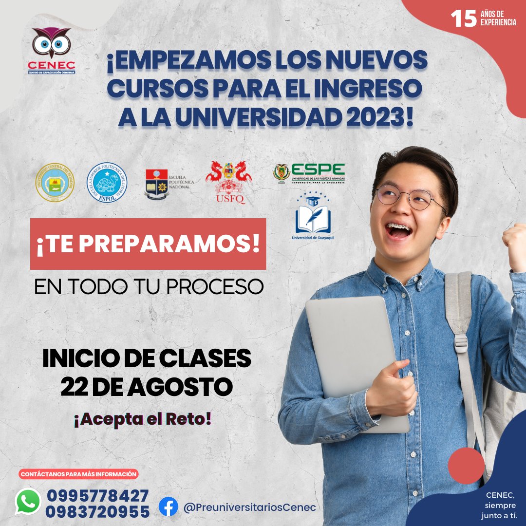 PCenec's tweet photo. 😊INICIAMOS LA SEMANA Y TAMBIÉN NUESTROS NUEVOS CURSOS. PARA EL INGRESO A LA UNIVERSIDAD PERIÓDO 2023
VEN Y ACEPTA EL RETO, e ingresa a la Educación Superior.
"SOMOS CENEC"
🥇Somos los #1 en CAPACITACIÓN y PRESTIGIO
👉INSCRIPCIONES 𝘈𝘉𝘐𝘌𝘙𝘛𝘈𝘚
#Universidad #cenec https://t.co/3mgAanvspP