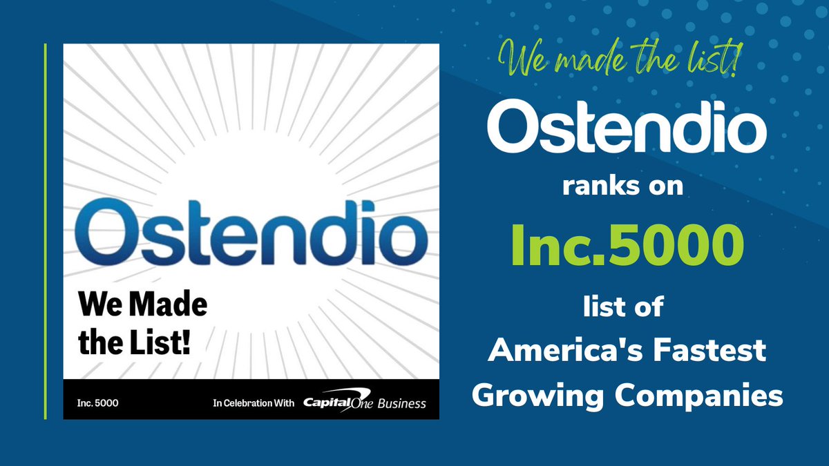 Ostendio's tweet photo. We made the list! We’re excited to announce Ostendio made the 2022 #Inc5000 list! Learn more here:
https://t.co/6bXNzk7pla
@inc5000 https://t.co/3iqFRNmvyD