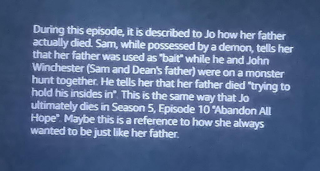 barnymph's tweet photo. I just discovered Amazon prime gives extra facts for supernatural episodes and???????? AMAZON WHAT THE FUCK https://t.co/zlqfDPbzYX