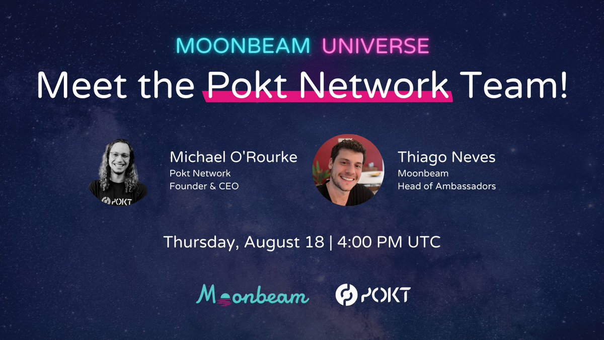 MoonbeamNetwork's tweet photo. 1/ 🪐 Join us for the next Moonbeam Universe with @poktnetwork ft. @o_rourke

During this session, we’ll get to know the Pocket Network team &amp; the role they play in helping apps to coordinate &amp; distribute data at scale

Save your spot 🎟 https://t.co/Zcbh7ydJg0 https://t.co/4atxginJJZ