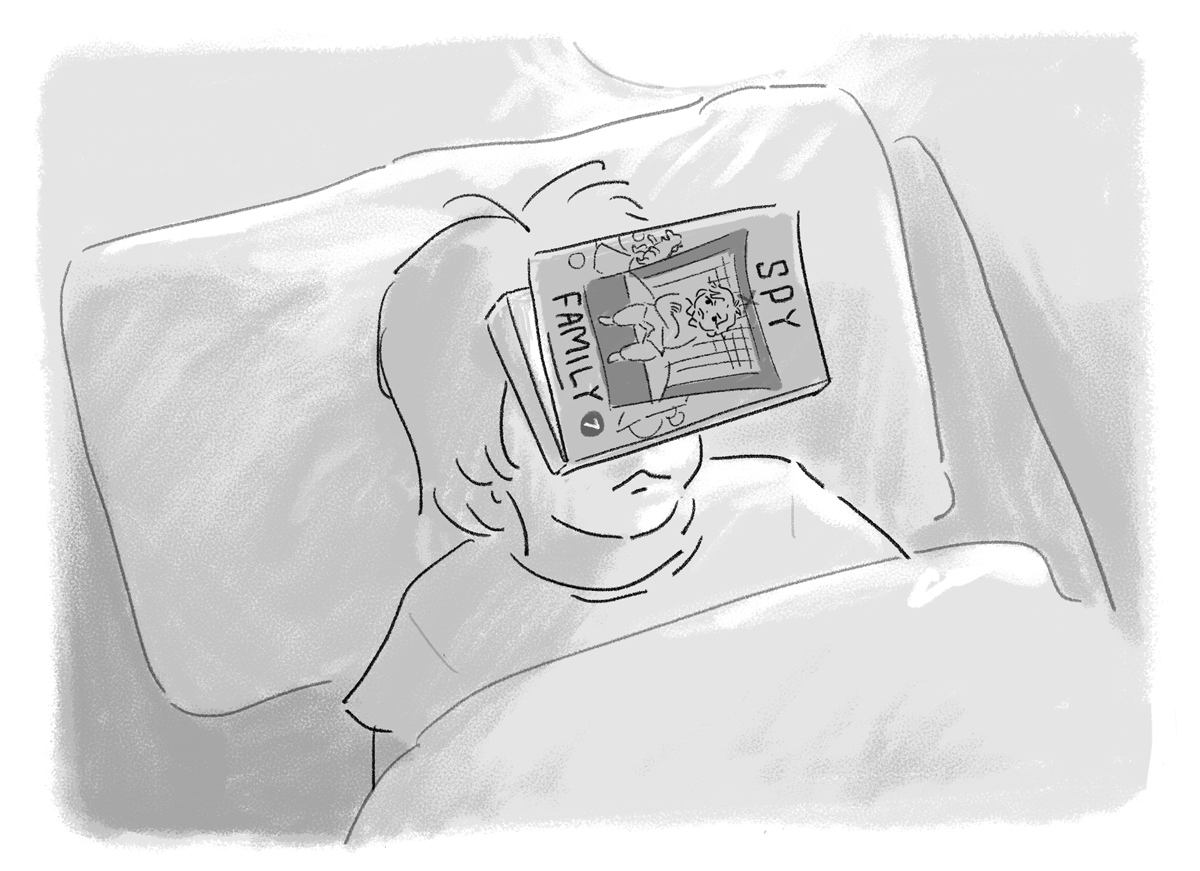 横で、いつのまにか寝ていた娘。ねむ…まぶしい…となって、そっと自分に漫画を置いた姿を想像してなんかグッときた 