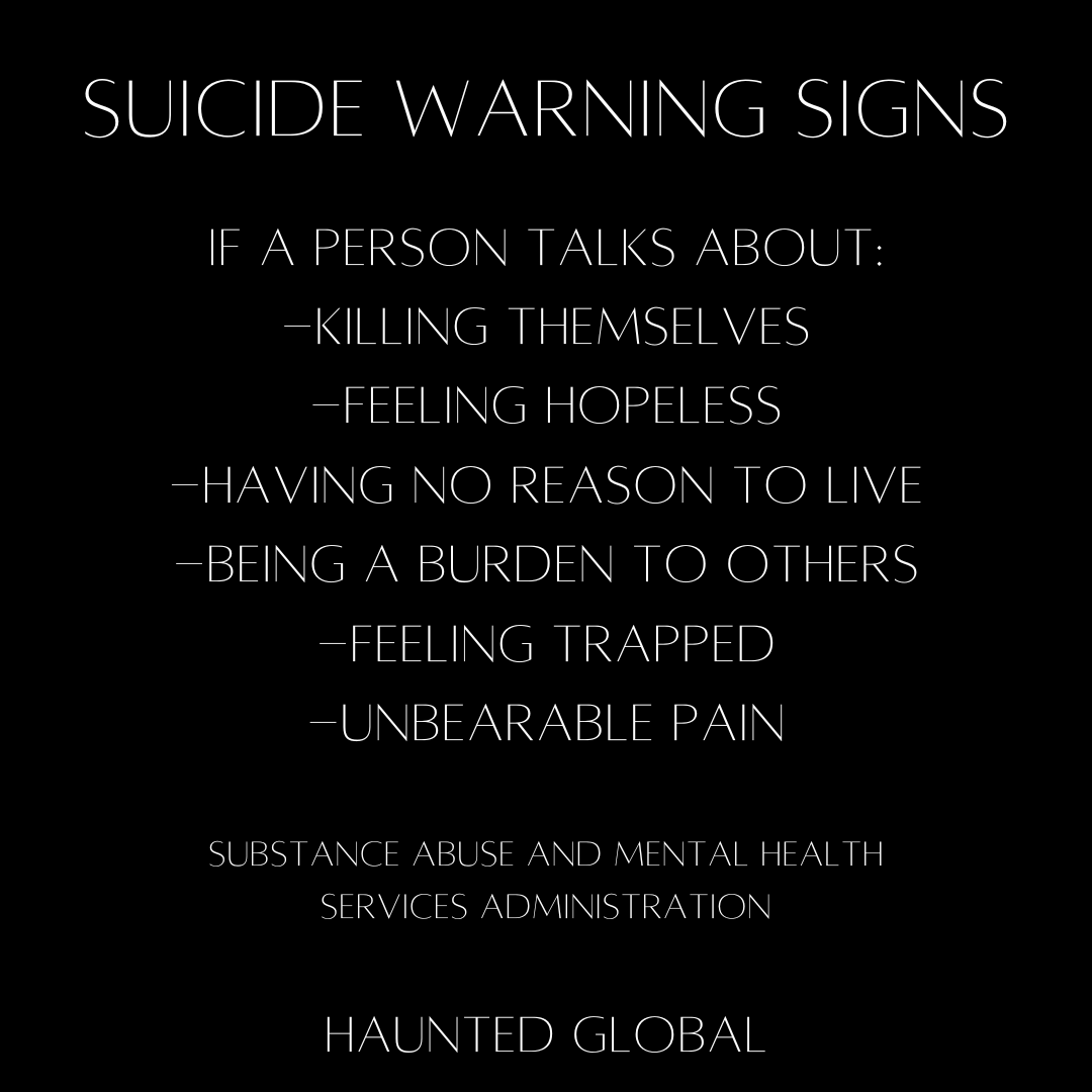 HauntedGlobal's tweet photo. Know the signs.

Reach out if you or a loved one needs help. Help is available.

Call or text: 988 

#SuicidePrevention https://t.co/Zs3qSBzNSE