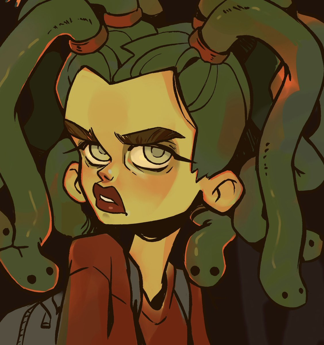 LenaGreyes's tweet photo. Uma Lenina is born from a Bolotnitsa (swamp nymph) and a Gorgon. All her life she lives in Atomsk in Slavic Republic. 

#conceptart #characterdesign #characterart #mythology #atthecrossroads https://t.co/gLDgHIbA7f