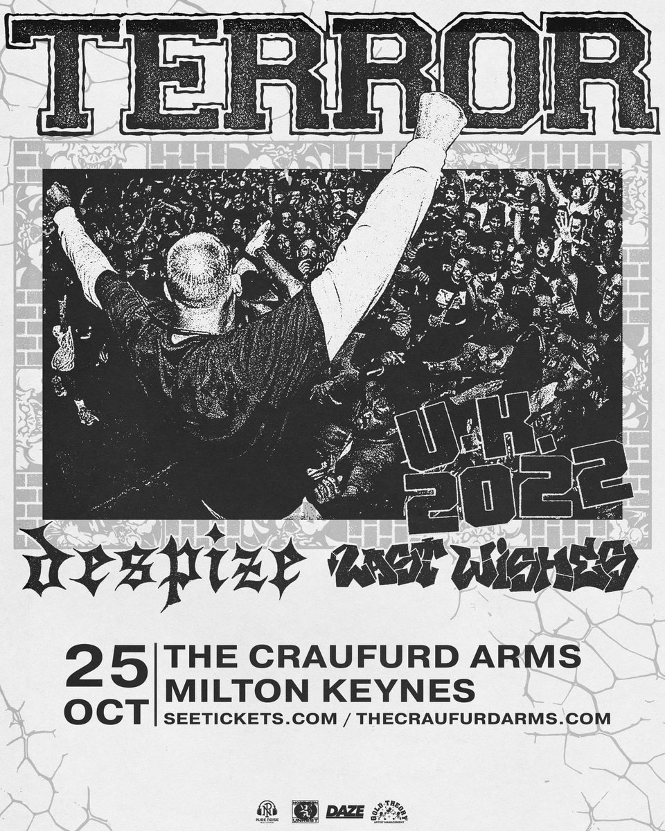 craufurdarmsmk's tweet photo. *NEW SHOW*
Legendary TERROR are coming to the Craufurd this October with DESPIZE and LAST WISHES
#hardcore #hardcorebands #terror #despize #lastwishes #hardcoreshow #newshow #announcement #bandannouncement #gig #hardcoregig #hardcoreshow #uktour #tourdate #oct25th #octobertour https://t.co/A2gyXFfSf6