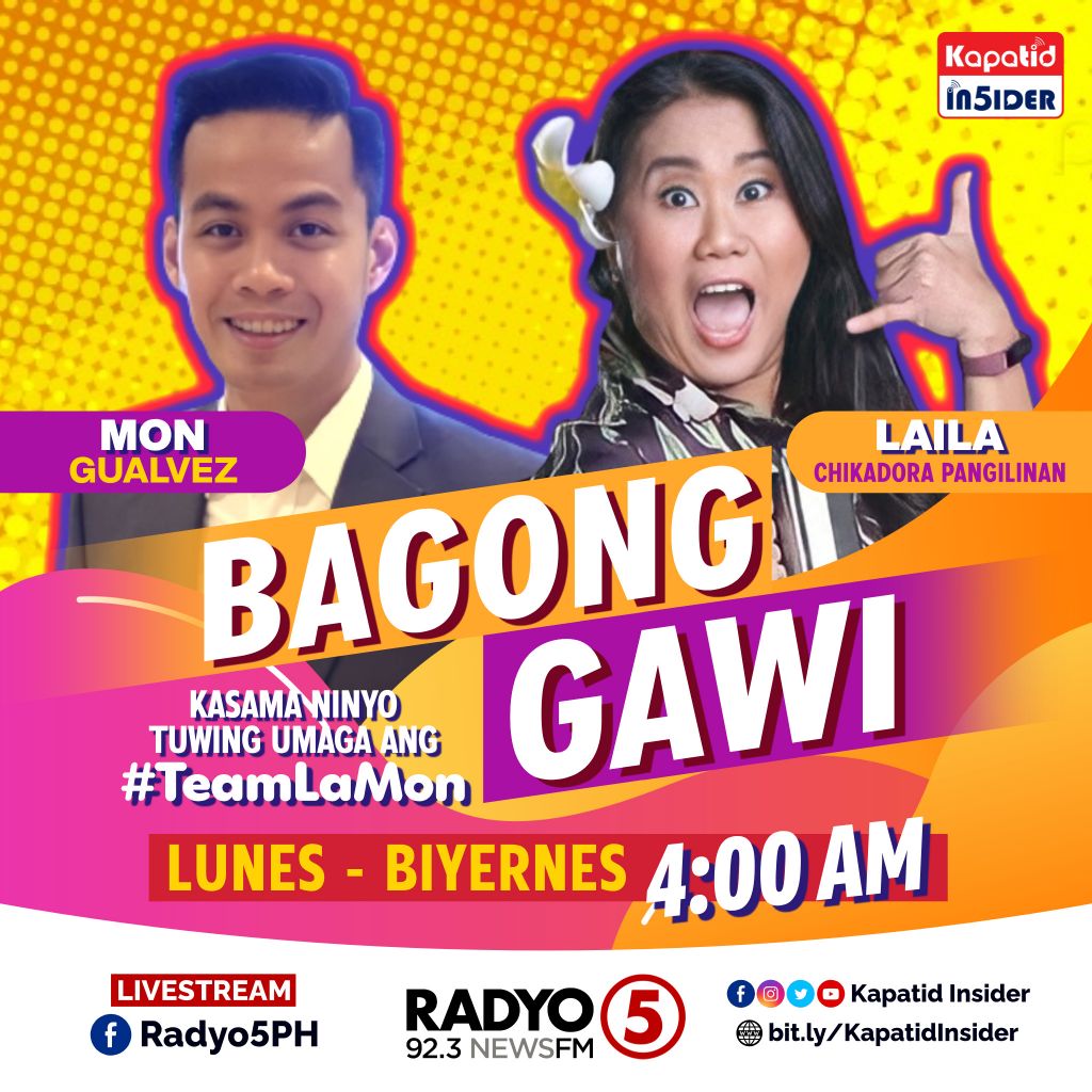 KapatidInsider's tweet photo. Sila ang makakasama mo every Mornings sa pagbibigay ng Good Vibes kada bagong bungad ng iyong umaga! π€© Pakinggan sina @mongualvez at @lailachikadora, ang #TeamLamon dito sa #BagongGawi, sa Radyo Singko 92.3 News FM!
π
: Weekday Mornings | π: 4 AM
#IBAngSayaPagSamaSama https://t.co/Mae6nuvA9B
