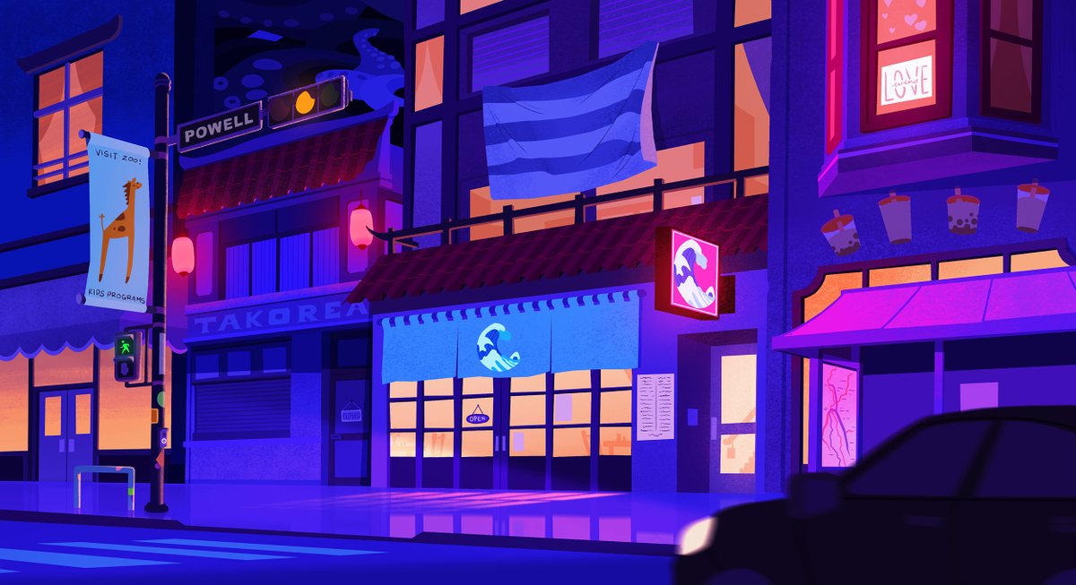 A super fun city street BG paint with a kick ass layout by @klsyrlnd (thank you)! bubble tea &amp; tacos, who could ask for more 😍