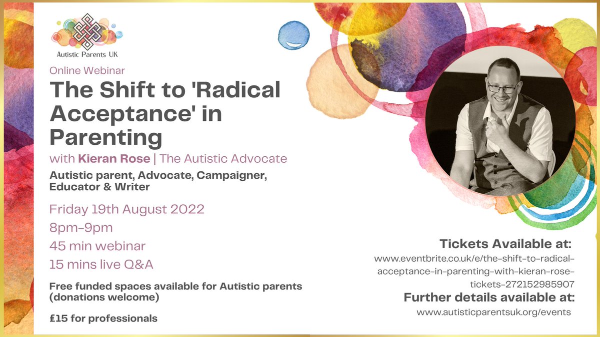 Looking forward to our August webinar with <a href="/KieranRose7/">TheAutisticAdvocate</a> taking place this Friday 19th August at 8pm. 
As always we have fully funded tickets available to Autistic parents in the UK. To book, tickets are available on our Eventbrite listing: eventbrite.co.uk/e/the-shift-to…