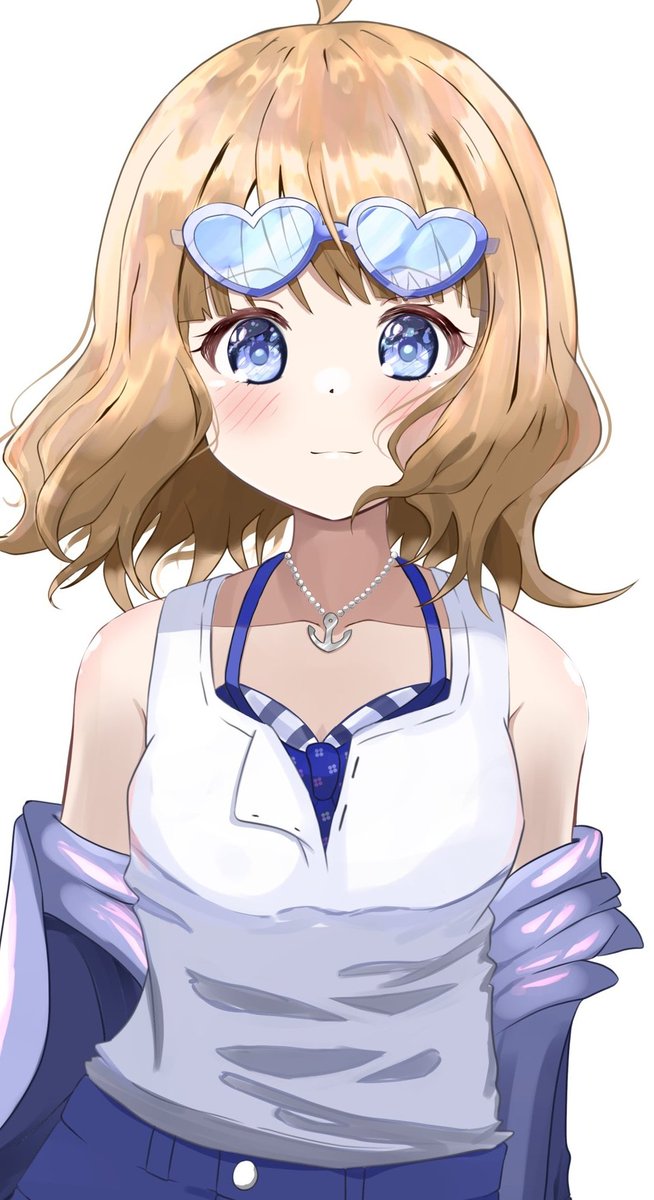 suou momoko 1girl solo ahoge jewelry blue eyes heart heart-shaped eyewear  illustration images