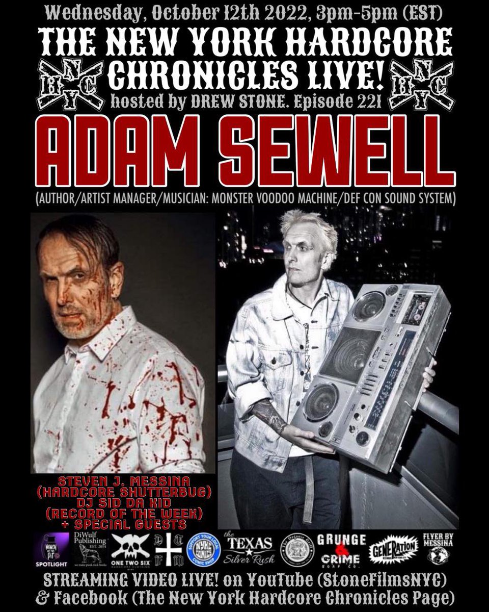 DefConHQ's tweet image. Old Man Sewell back on the airwaves Wed. Oct. 12 3-5 pm.

Drew Stone of the New York Hardcore Chronicles was the executive producer of the Monster Voodoo Machine 'Bastard Is As Bastard Does' music video along with video director and Cro-Mags riffmaster Parris Mayhew.