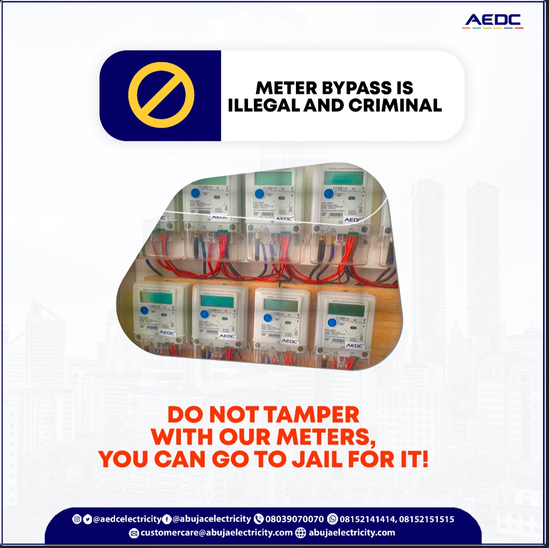 aedcelectricity's tweet photo. Your silence gives the green light to perpetrators to continue their illegal activities.
If you see something, say something by reporting electricity theft anonymously to 0800 847 6337.
#AEDC #Abujadisco #Electricitytheft #Meterbypass #Illegalconnection https://t.co/wSwaDbH0uZ