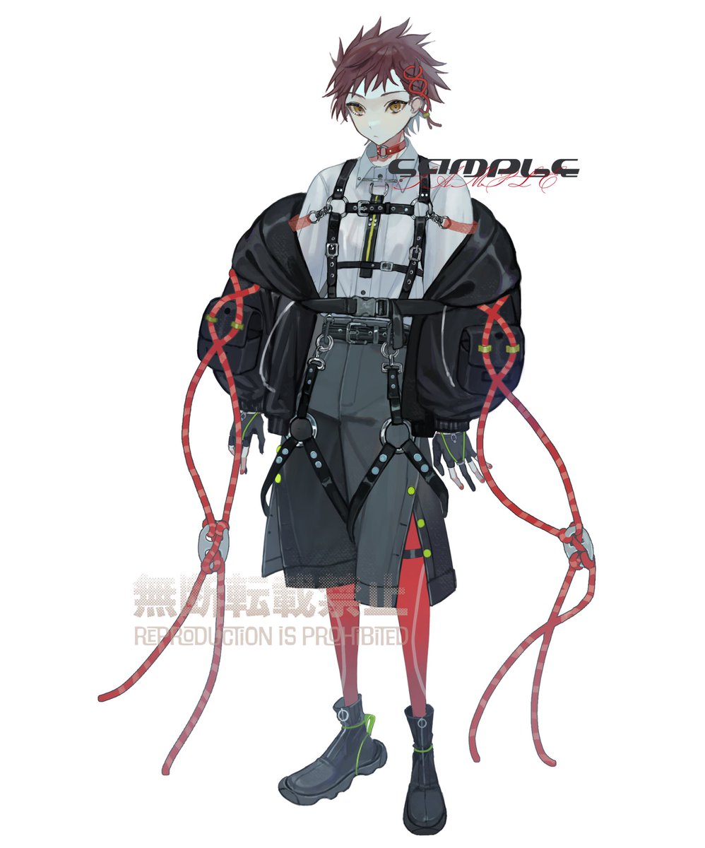 1boy solo male focus red hair harness white background jacket  illustration images