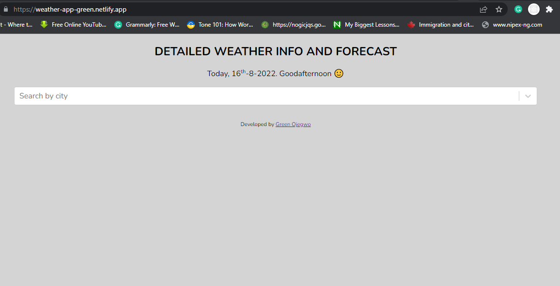 GreenEdwinO's tweet photo. Finally, completed the somewhat detailed Weather Web App, with Forecast, for free use: https://t.co/IACJM6O83P

Thanks to @OpenWeatherMap and @Rapid_API for the free tier raw (satellite) API data.

Enjoy, and please share your honest feedback

#reactjs #javascript #developer #app https://t.co/93kvVZAXkD