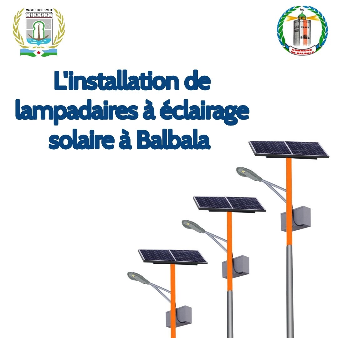 Commune_Balbala's tweet photo. Le projet d’installation de lampadaires à éclairage solaire a bien démarré à la commune de Balbala. Nous exhortons aux habitants des quartiers de Balbala de prendre soin de ces biens communaux. Cet éclairage rendra les quartiers plus sûrs avec de la visibilité et de la sécurité. https://t.co/pEIskKSi7M