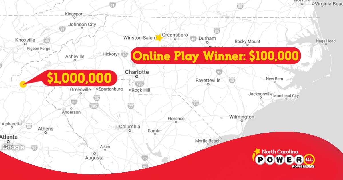 Last night, two #NCLottery players won big playing #Powerball! One winner in #WinstonSalem bought a ticket through Online Play and won $100,000! Another winner won $1,000,000 with a ticket sold at @InglesAdvantage on Hwy 64 E in #Hayesville. Congratulations to the lucky winners! https://t.co/rdts5F14wC