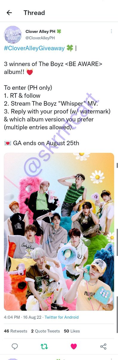 skrrrtcart's tweet photo. @CloverAlleyPH @WE_THE_BOYZ Thord entry, manifesting desire ver🫶

THE BOYZ ROARING COMEBACK
#WHISPER_BE_AWARE_RELEASE
#더보이즈_위스퍼_6시_컴백
#THEBOYZ_WHISPER
@WE_THE_BOYZ https://t.co/hge4swEFom