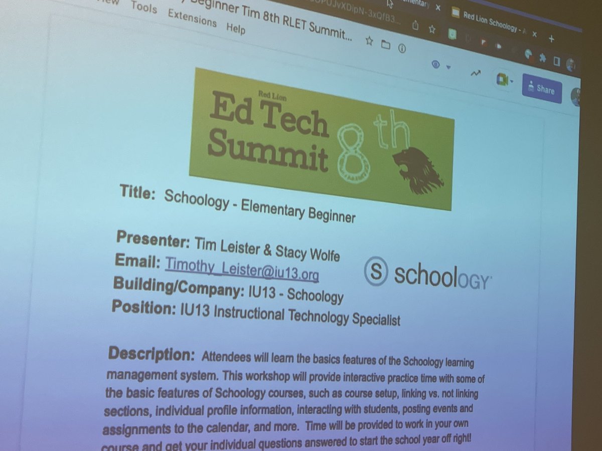 tim_leister's tweet photo. Excited to be sharing @Schoology with educators at today’s Ed Tech Summit at @rlschools. #rledtech22 https://t.co/ma815HiRRh