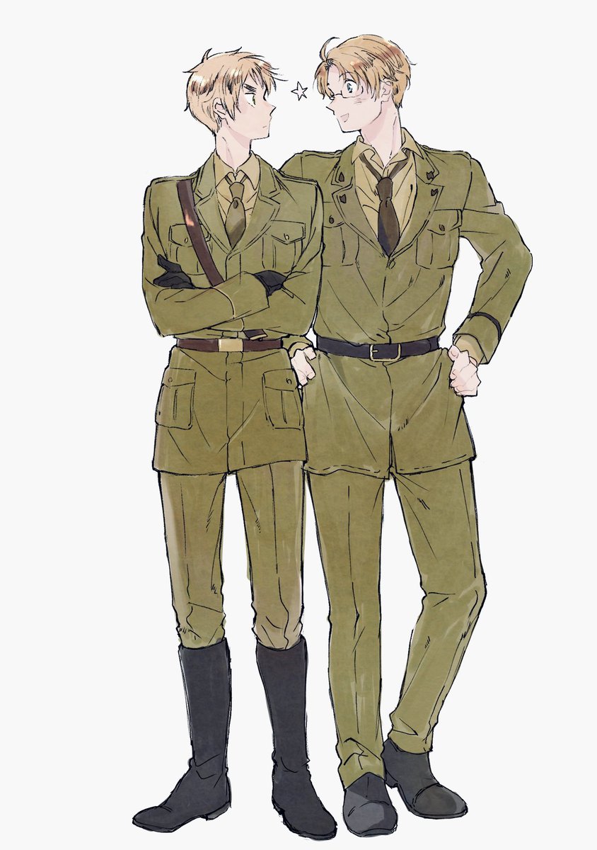 america (hetalia) multiple boys 2boys male focus necktie blonde hair military uniform uniform  illustration images