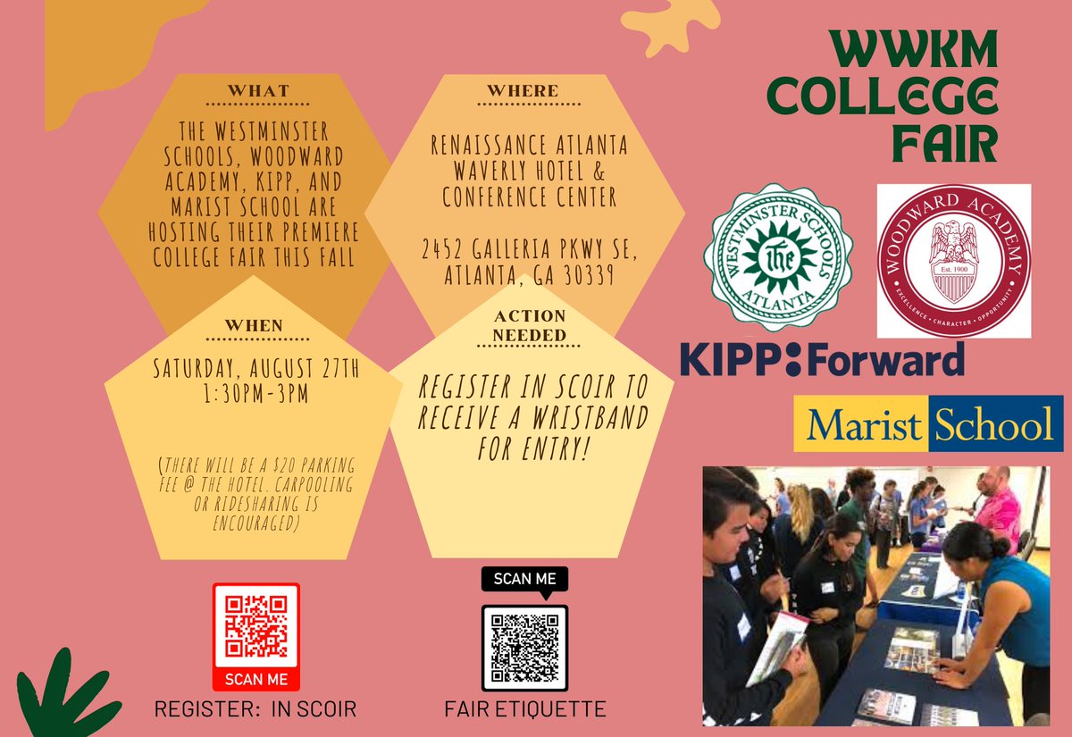 Juniors and Seniors! We've been invited to participate in this fall's premiere college fair. Sign up in your Scoir account.  (Juniors-Use the Google Form in the bio to sign up) You must register by Thurs. 8/25  to receive your wristband that grants you access into the fair.