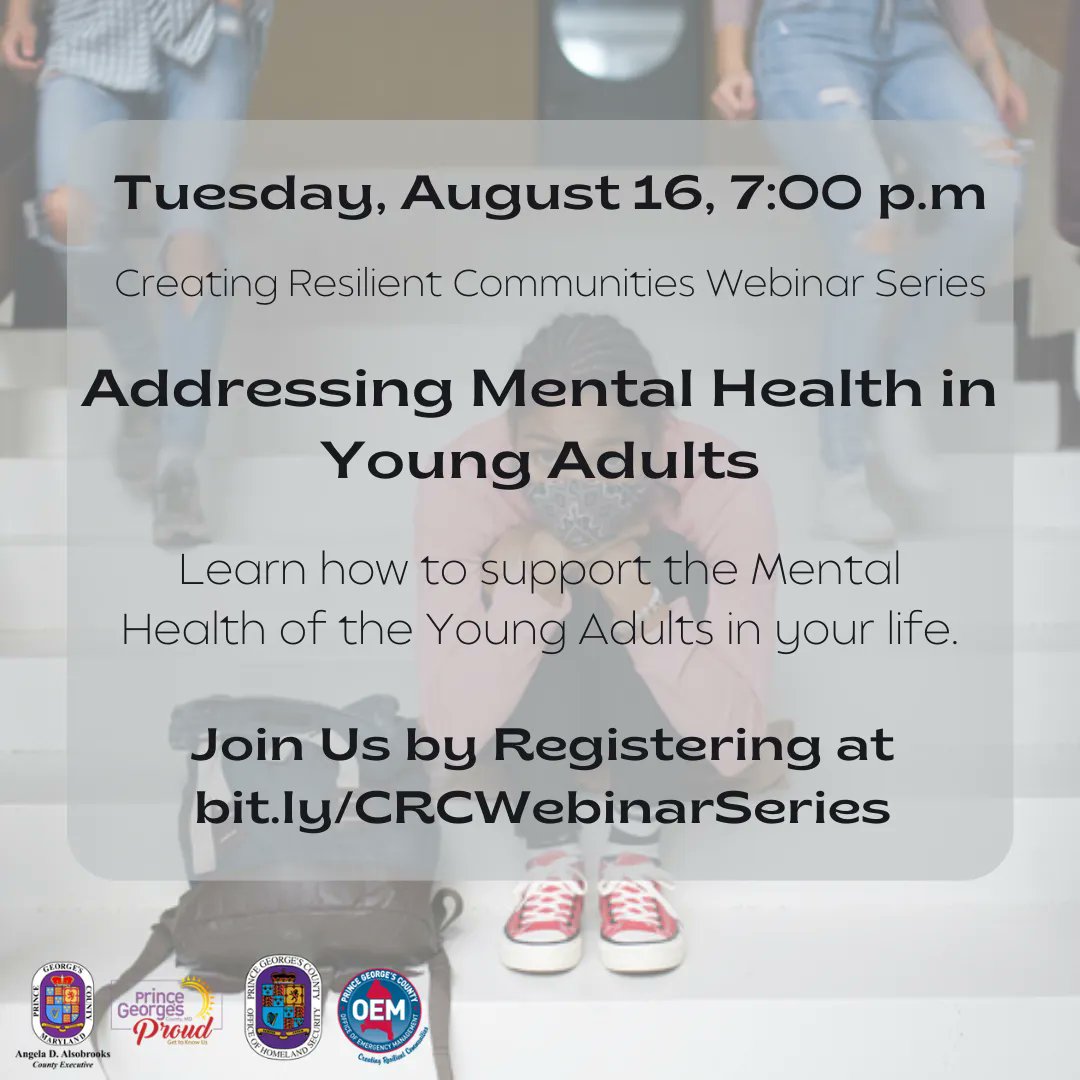 Join us TONIGHT, Tuesday, August 16th <a href="/7pm/">Huong Le</a> for the next episode in the Creating Resilient Communities Webinar Series! We will discuss the impacts of COVID-19 &amp; quarantine on the mental health of young adults, and how you can support them. Register today at bit.ly/CRCWebinarSeri…
