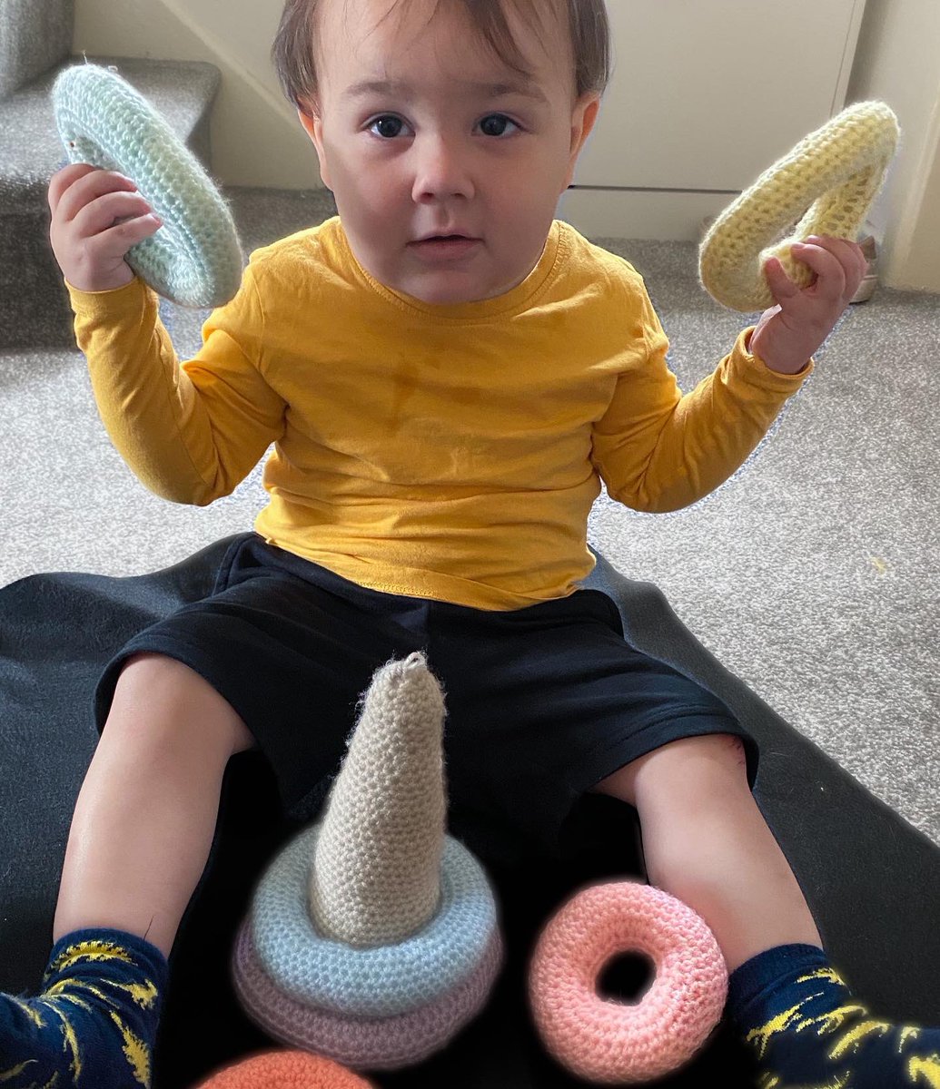CrochetPot's tweet photo. These have been extremely well played with in our house so are now a little scruffy so I do apologise. I was attempting to get some photos of them when Nate decided he wanted to play with them and I just thought it was too cute not to share with you #crochetmagic #educationaltoys https://t.co/dlT6gHdlGy