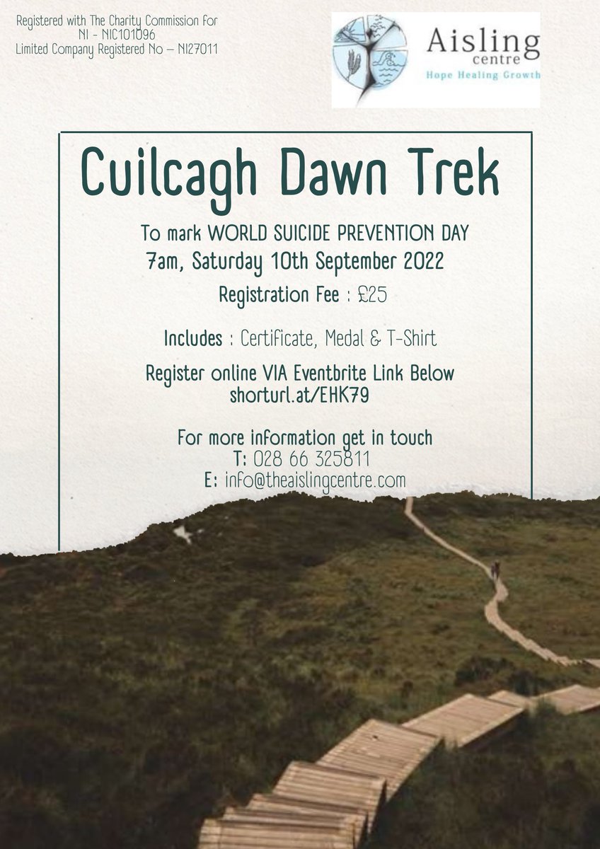 aislingcentre's tweet photo. 🌄Attention all walkers 🌄
Tickets for our Culicagh Mountain Dawn Trek are now on sale via the link https://t.co/fFJ8BKeXPk

#fermanagh #mentalhealthawareness #cuilcaghmountain #walking #mountainwalk #suicideawareness #WorldSuicidePreventionDay https://t.co/E4T0ablpXV