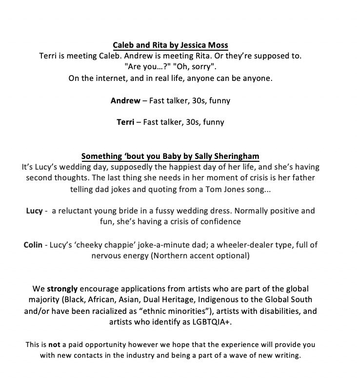CALLING ALL ACTORS! 
Casting for our next show at the Hen and Chickens Theatre, 6-8th October! 

Amazing pieces of new writing - send us your spotlight and showreel for a chance to be cast! 🎬🎬🎬

Share with any actors you think would be interested!