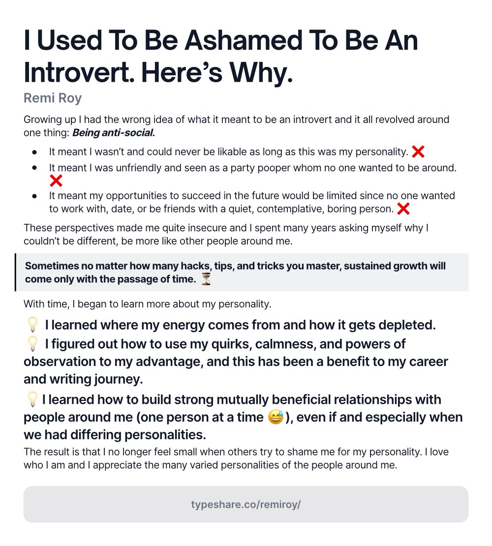Remi_Roy's tweet photo. The #introvert personality has been misunderstood for a long time. Thanks to people like @susancain and @morraam for shining the light. #ship30for30 https://t.co/p3OuVtYpSO