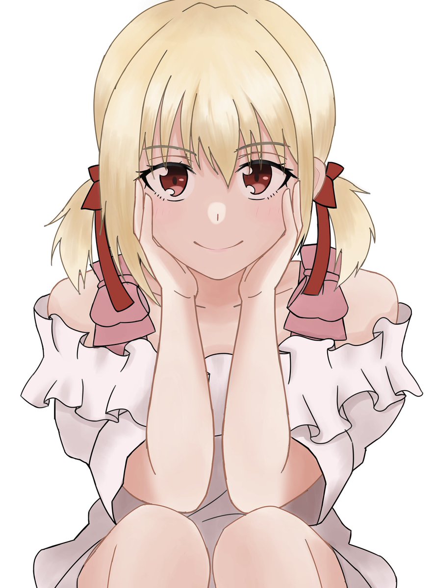 nishikigi chisato 1girl blonde hair solo smile twintails looking at viewer red eyes  illustration images