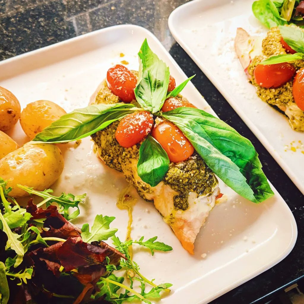 mealsinspiredby's tweet photo. Meals inspired by #pokemon » Grazing Venusaur Chicken 
This cheesy, pesto chicken looks just like a Venusaur grazing in the bushes, using tomatoes and basil to recreate the plant on its back. 
https://t.co/VpjgPcL7Fp https://t.co/ME7rqS18x6